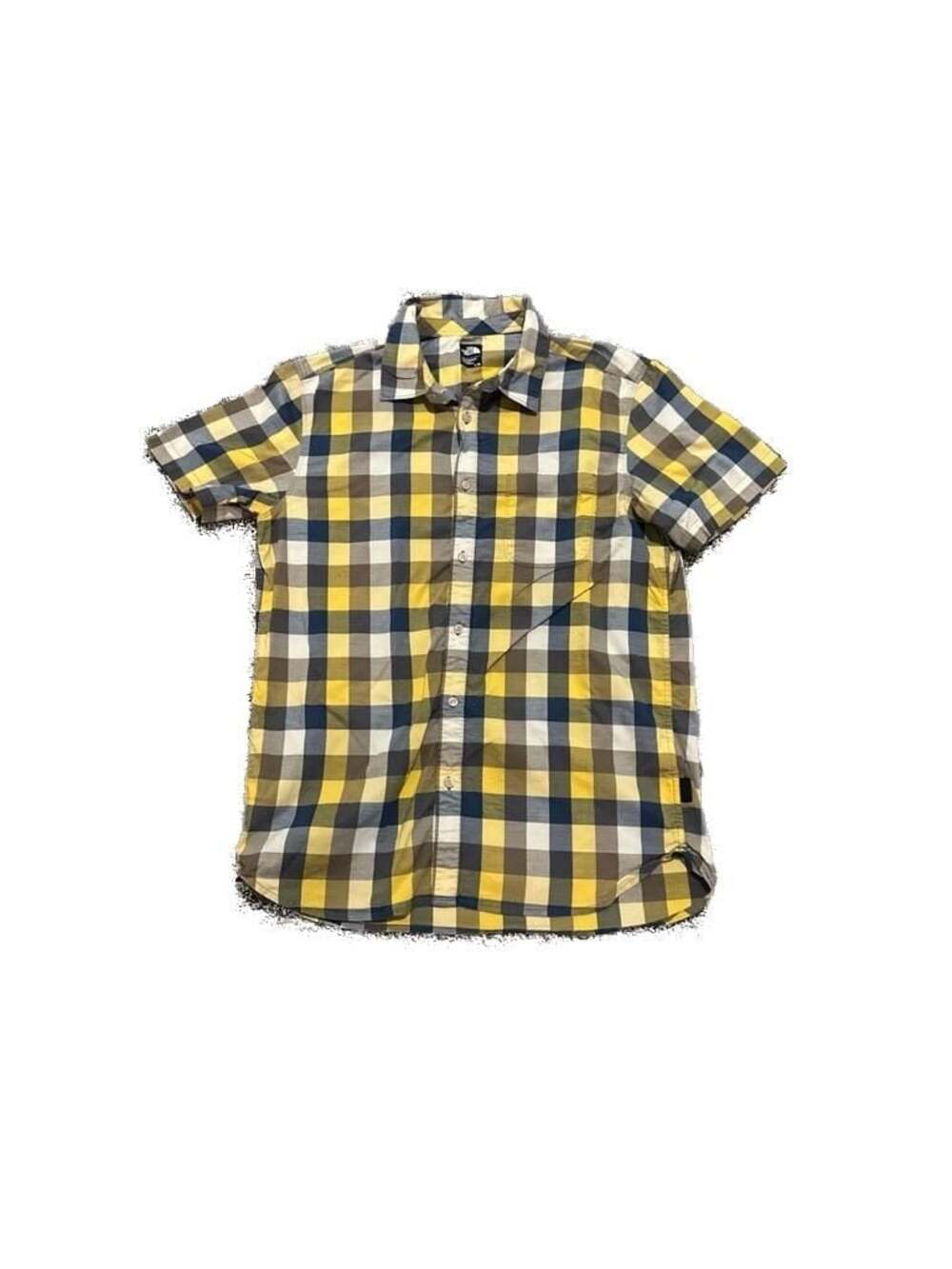 The North Face Men's  Large S/S Yellow and Blue Plaid Cotton Button Down Shirt